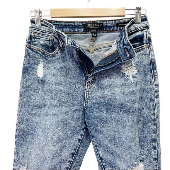 Judy Blue Acid Wash Distressed Boyfriend Jeans Medium Indigo Wash Size 28 | 6/7 - Picture 8 of 15